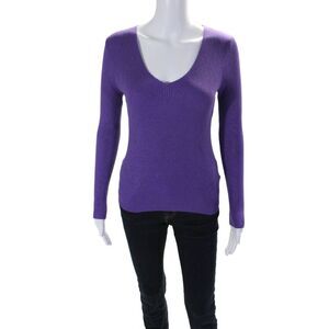 Golden Days Womens Ribbed Long Sleeves V Neck Sweater Purple Size One Size